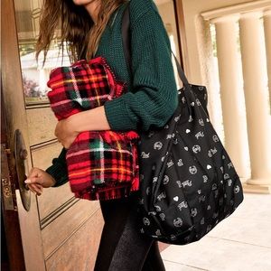 PINK plaid sherpa blanket and tote